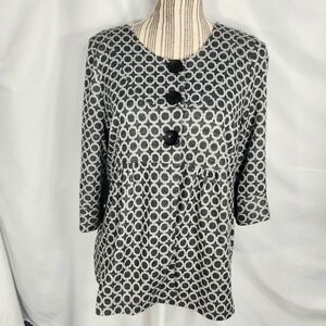 Notations Grey & White Circle Pattern 3/4 Sleeve Skirted Hem Jacket Size Medium